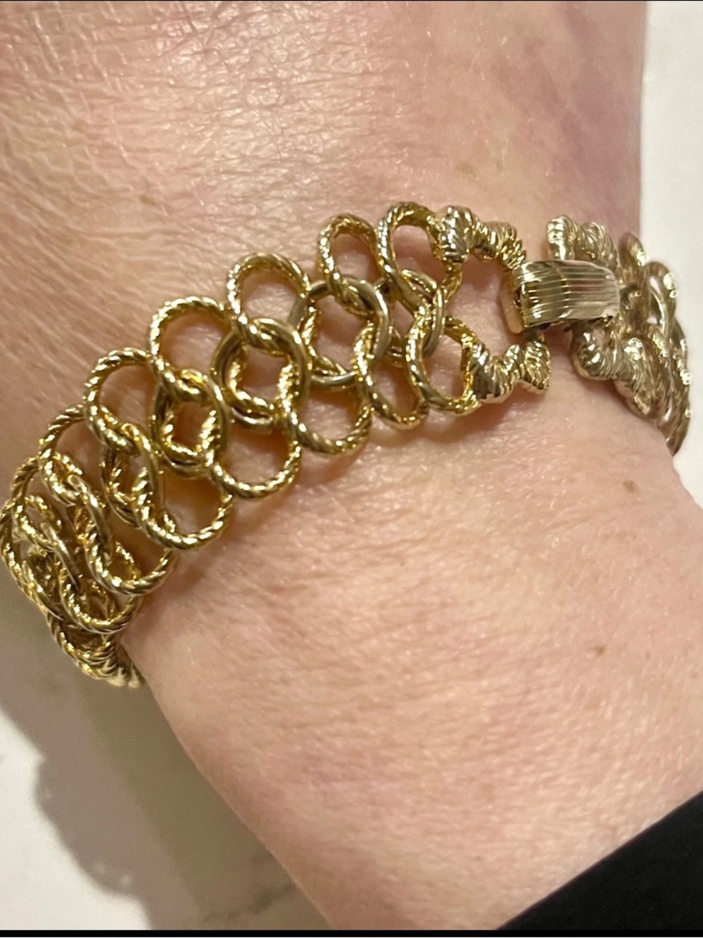 Vintage Goldette NY Rope Link Bracelet 7” Gold Tone 1950s 1960s Signed